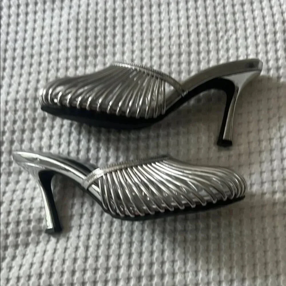 FromB Silver Metallic Cage Mules — Size 7.5 - Picture 2 of 4